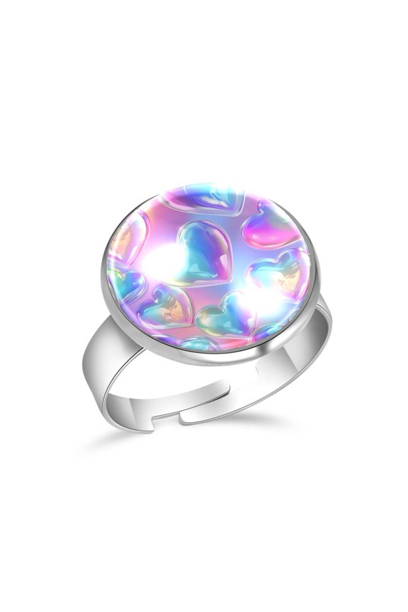 Colorful Rainbow Love Hearts Stainless Steel Rings for Women, Open Adjustable Ring Promise Ring Jewelry Gifts