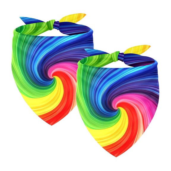 PhooArto Colorful Rainbow Swirl Dog Bandanas, 2 Pack Soft Washable Pet Scarf Triangle for Large Dogs Puppies and Cats