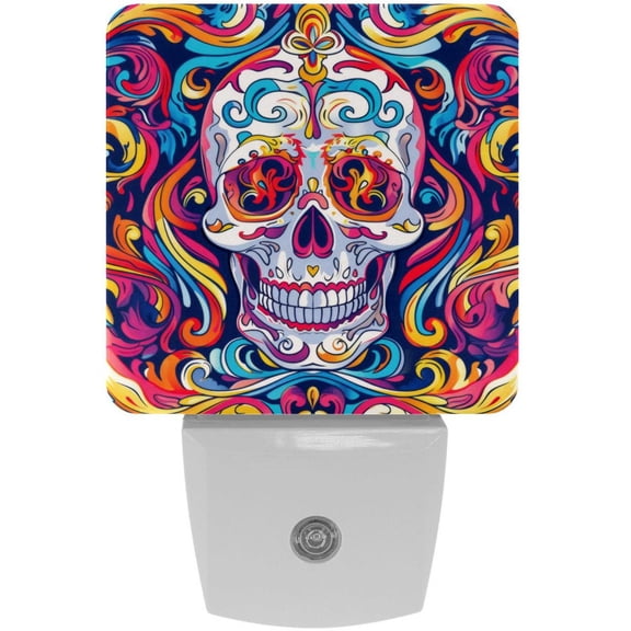 PhooArto Colorful Skull Pattern Plug in LED Night Light Auto Sensor Dusk to Dawn Decorative Night for Bedroom, Bathroom, Kitchen, Hallway, Stairs, Baby's Room, Energy Saving