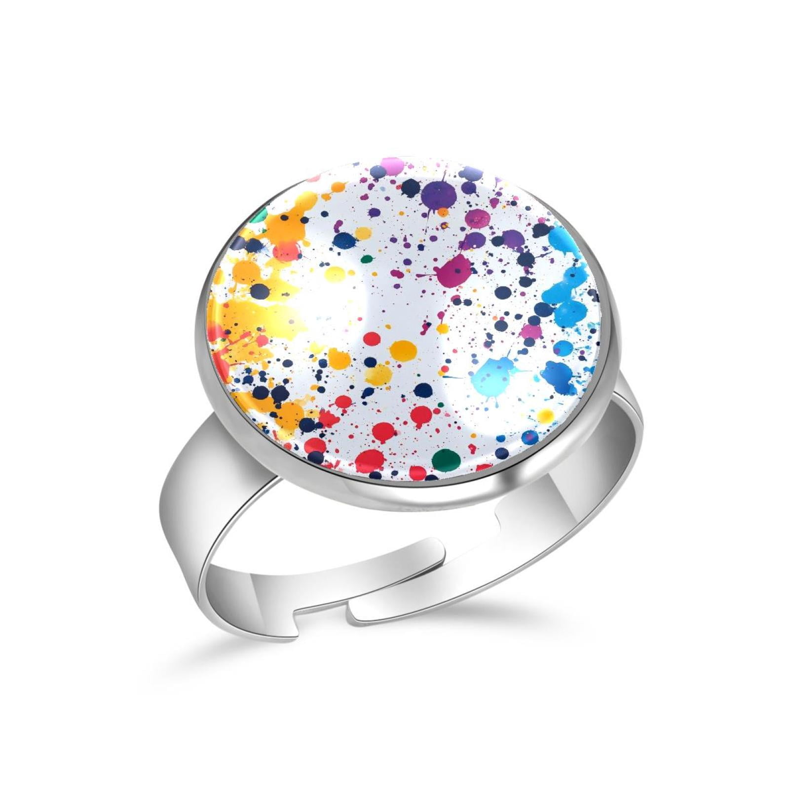 Ring Finger Splatter PhooArto Colorful Splatter Dot Pattern Stainless Steel Rings for Women ...