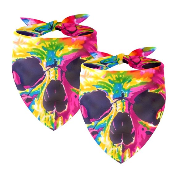 PhooArto Colorful Tie Dye Skull Pattern Dog Bandanas, 2 Pack Soft Washable Pet Scarf Triangle for Large Dogs Puppies and Cats