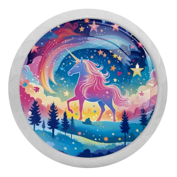 PhooArto Colorful Unicorn Star Pattern 4 PCS Crystal Glass Cabinet Knobs, Drawer Kitchen Cabinets Dresser Cupboard Wardrobe Pulls Handle - Glowing in the Dark
