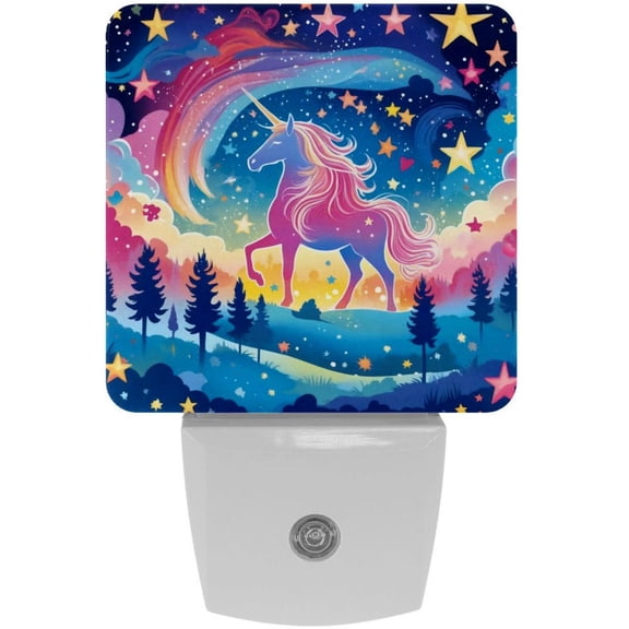 PhooArto Colorful Unicorn Star Pattern Plug in LED Night Light Auto Sensor Dusk to Dawn Decorative Night for Bedroom, Bathroom, Kitchen, Hallway, Stairs, Baby's Room, Energy Saving