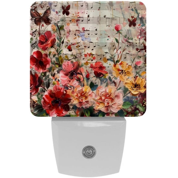PhooArto Colors Flowers Music Score Plug in LED Night Light Auto Sensor Dusk to Dawn Decorative Night for Bedroom, Bathroom, Kitchen, Hallway, Stairs, Baby's Room, Energy Saving