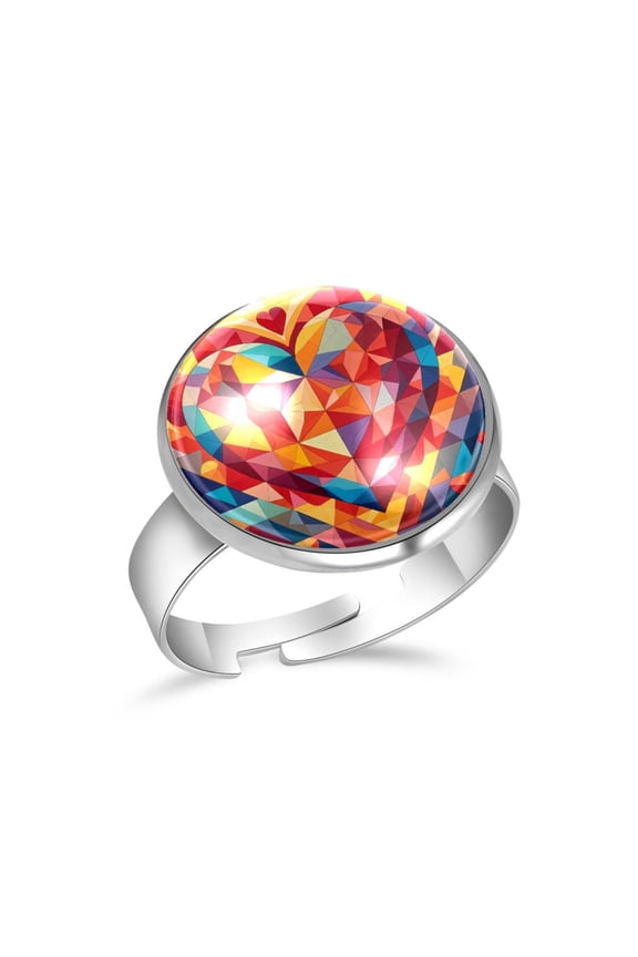 Colors Geometry Love Heart Pattern Stainless Steel Rings for Women, Open Adjustable Ring Promise Ring Jewelry Gifts
