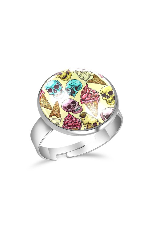 Colors Ice Cream Skull Pattern Stainless Steel Rings for Women, Open Adjustable Ring Promise Ring Jewelry Gifts