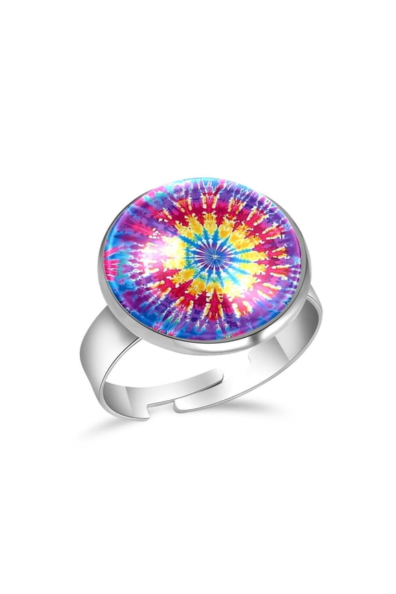 Colors Tie Dye Pattern Stainless Steel Rings for Women, Open Adjustable Ring Promise Ring Jewelry Gifts
