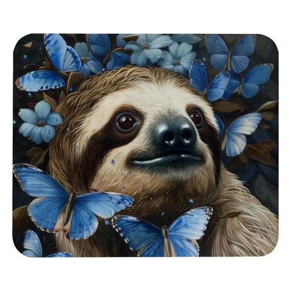 PhooArto Comfortable Mouse Pad Animal Sloth Blue Butterflies Desktop Mousepad , 21 x 25 cm Mouse Mat, Non-Slip Rubber Base, Improves Speed and Precision