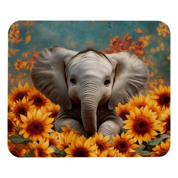 PhooArto Comfortable Mouse Pad Baby Elephant Among Sunflowers Desktop Mousepad , 21 x 25 cm Mouse Mat, Non-Slip Rubber Base, Improves Speed and Precision