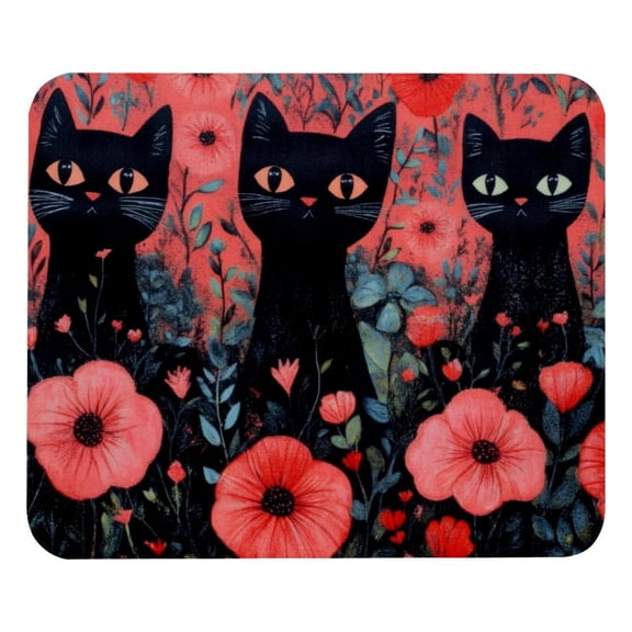 PhooArto Comfortable Mouse Pad Black Cats Red Flowers Desktop Mousepad , 21 x 25 cm Mouse Mat, Non-Slip Rubber Base, Improves Speed and Precision