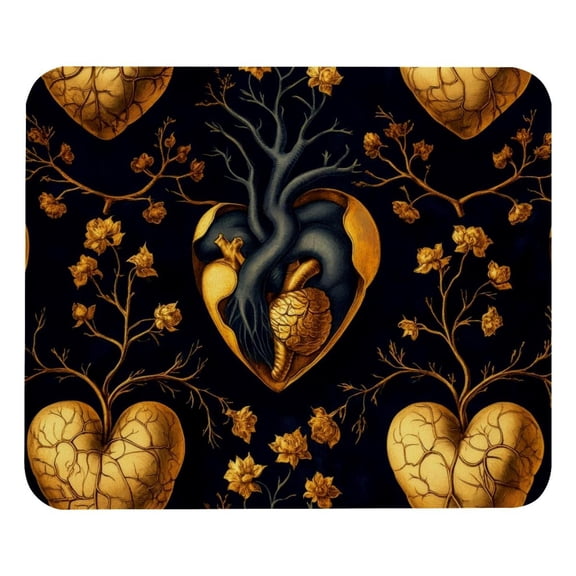 PhooArto Comfortable Mouse Pad Black Gold Anatomical Hearts Pattern Desktop Mousepad , 21 x 25 cm Mouse Mat, Non-Slip Rubber Base, Improves Speed and Precision