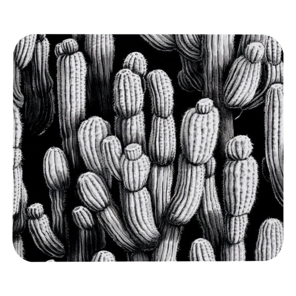 PhooArto Comfortable Mouse Pad Black White Cactus Pattern Desktop Mousepad , 21 x 25 cm Mouse Mat, Non-Slip Rubber Base, Improves Speed and Precision