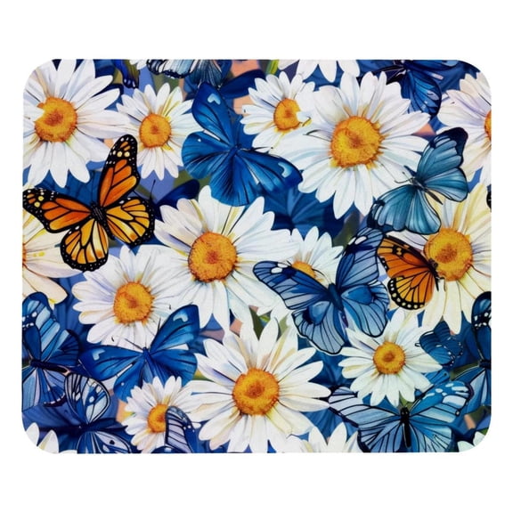 PhooArto Comfortable Mouse Pad Blue Butterflies Daisy Flower Pattern Desktop Mousepad , 21 x 25 cm Mouse Mat, Non-Slip Rubber Base, Improves Speed and Precision