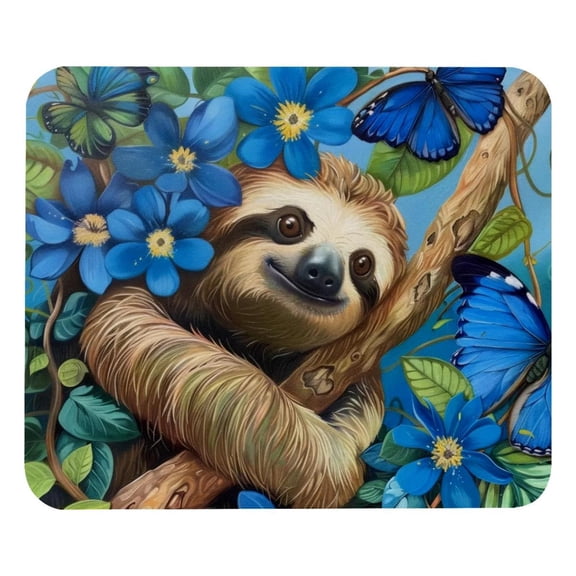 PhooArto Comfortable Mouse Pad Blue Butterflies Sloth Desktop Mousepad , 21 x 25 cm Mouse Mat, Non-Slip Rubber Base, Improves Speed and Precision