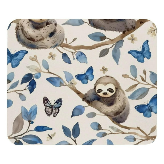 PhooArto Comfortable Mouse Pad Blue Butterflies Sloths Pattern Desktop Mousepad , 21 x 25 cm Mouse Mat, Non-Slip Rubber Base, Improves Speed and Precision