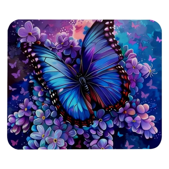 PhooArto Comfortable Mouse Pad Blue Butterfly Flowers Desktop Mousepad , 21 x 25 cm Mouse Mat, Non-Slip Rubber Base, Improves Speed and Precision