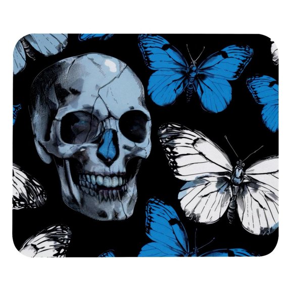 PhooArto Comfortable Mouse Pad Blue Butterfly and Skull Pattern Desktop Mousepad , 21 x 25 cm Mouse Mat, Non-Slip Rubber Base, Improves Speed and Precision