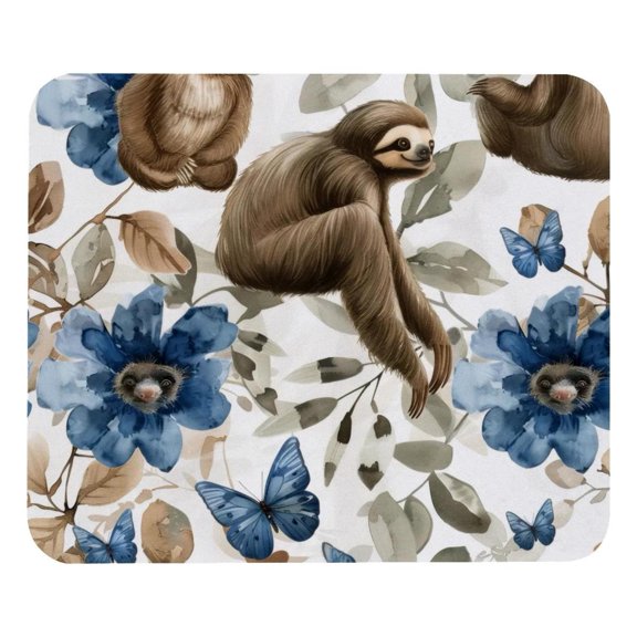 PhooArto Comfortable Mouse Pad Blue Butterfly Sloths Pattern Desktop Mousepad , 21 x 25 cm Mouse Mat, Non-Slip Rubber Base, Improves Speed and Precision
