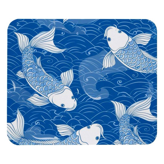 PhooArto Comfortable Mouse Pad Blue Fish Koi Wave Pattern Desktop Mousepad , 21 x 25 cm Mouse Mat, Non-Slip Rubber Base, Improves Speed and Precision