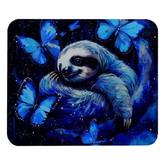PhooArto Comfortable Mouse Pad Blue Galaxy Butterflies Sloth Desktop Mousepad , 21 x 25 cm Mouse Mat, Non-Slip Rubber Base, Improves Speed and Precision