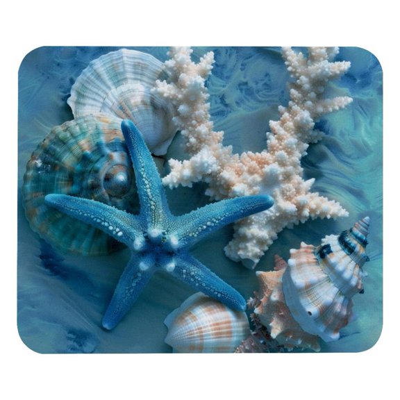 PhooArto Comfortable Mouse Pad Blue Starfish Coral and Seashell Desktop Mousepad , 21 x 25 cm Mouse Mat, Non-Slip Rubber Base, Improves Speed and Precision
