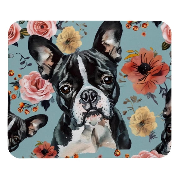 PhooArto Comfortable Mouse Pad Boston Terriers Flower Pattern Desktop Mousepad , 21 x 25 cm Mouse Mat, Non-Slip Rubber Base, Improves Speed and Precision