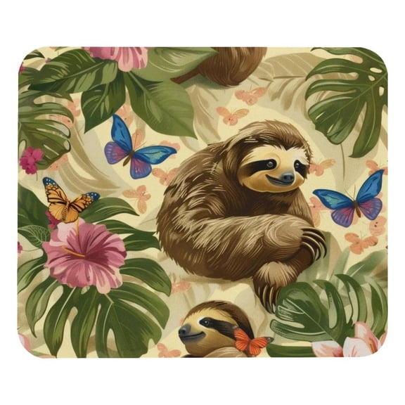 PhooArto Comfortable Mouse Pad Butterflies Sloths Pattern Desktop Mousepad , 21 x 25 cm Mouse Mat, Non-Slip Rubber Base, Improves Speed and Precision