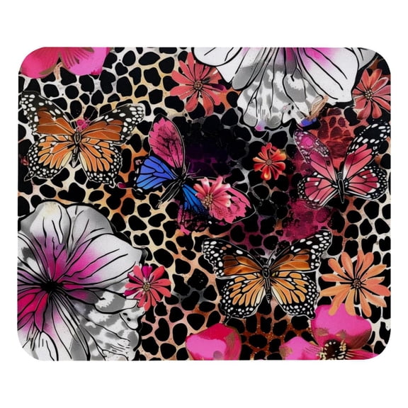 PhooArto Comfortable Mouse Pad Butterfly Flowers on Leopard Spots Desktop Mousepad , 21 x 25 cm Mouse Mat, Non-Slip Rubber Base, Improves Speed and Precision