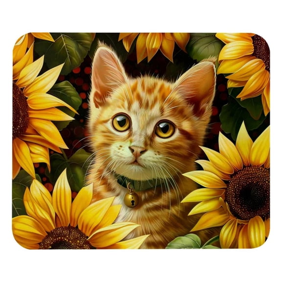 PhooArto Comfortable Mouse Pad Cat Sunflowers Desktop Mousepad , 21 x 25 cm Mouse Mat, Non-Slip Rubber Base, Improves Speed and Precision