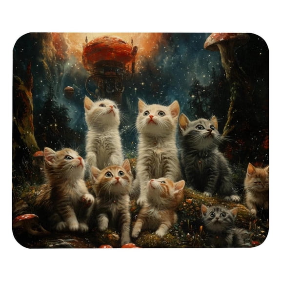 PhooArto Comfortable Mouse Pad Cats Mushrooms Galaxy Desktop Mousepad , 21 x 25 cm Mouse Mat, Non-Slip Rubber Base, Improves Speed and Precision