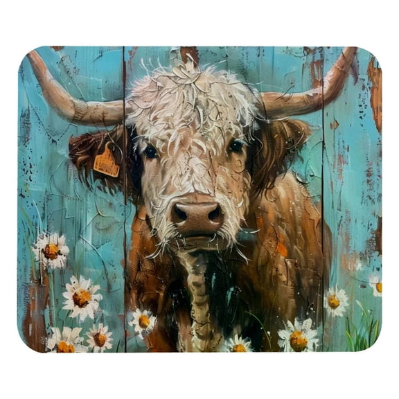 PhooArto Comfortable Mouse Pad Cattle Rustic Highland Cow Teal Daisy Desktop Mousepad , 21 x 25 cm Mouse Mat, Non-Slip Rubber Base, Improves Speed and Precision