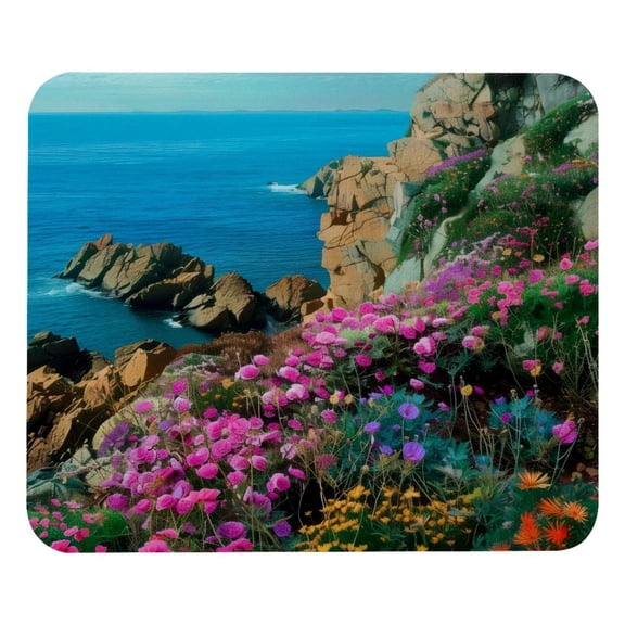 PhooArto Comfortable Mouse Pad Coast Rocks Flowers Pattern Desktop Mousepad , 21 x 25 cm Mouse Mat, Non-Slip Rubber Base, Improves Speed and Precision