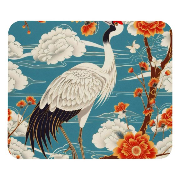 PhooArto Comfortable Mouse Pad Crane Red Flower Pattern Desktop Mousepad , 21 x 25 cm Mouse Mat, Non-Slip Rubber Base, Improves Speed and Precision
