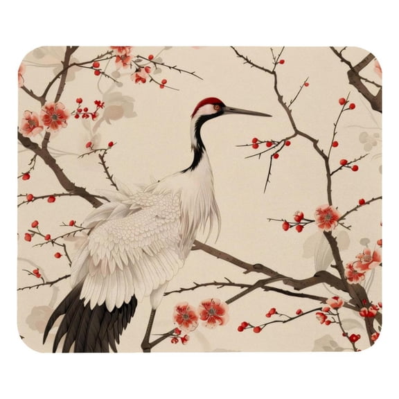 PhooArto Comfortable Mouse Pad Crane and Flowers Pattern Desktop Mousepad , 21 x 25 cm Mouse Mat, Non-Slip Rubber Base, Improves Speed and Precision