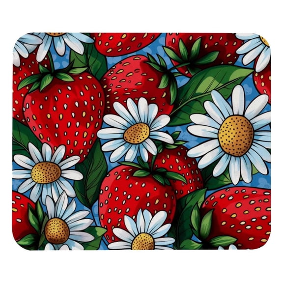 PhooArto Comfortable Mouse Pad Cute Strawberry Daisy Flowers Pattern Desktop Mousepad , 21 x 25 cm Mouse Mat, Non-Slip Rubber Base, Improves Speed and Precision