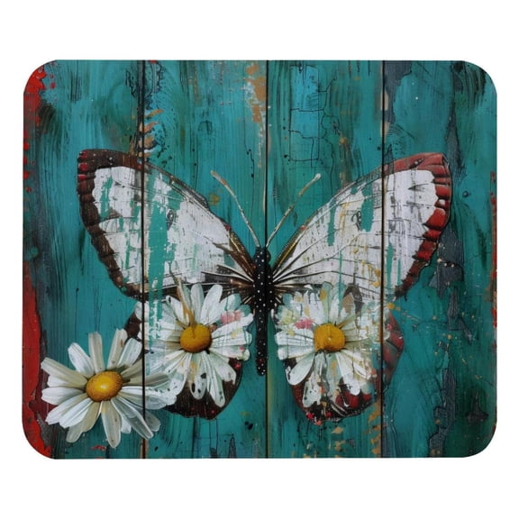 PhooArto Comfortable Mouse Pad Daisy Floral Butterfly on Wooden Desktop Mousepad , 21 x 25 cm Mouse Mat, Non-Slip Rubber Base, Improves Speed and Precision