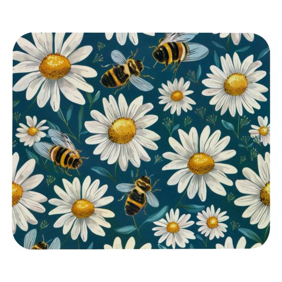 PhooArto Comfortable Mouse Pad Daisy Flowers and Bees Pattern Desktop Mousepad , 21 x 25 cm Mouse Mat, Non-Slip Rubber Base, Improves Speed and Precision