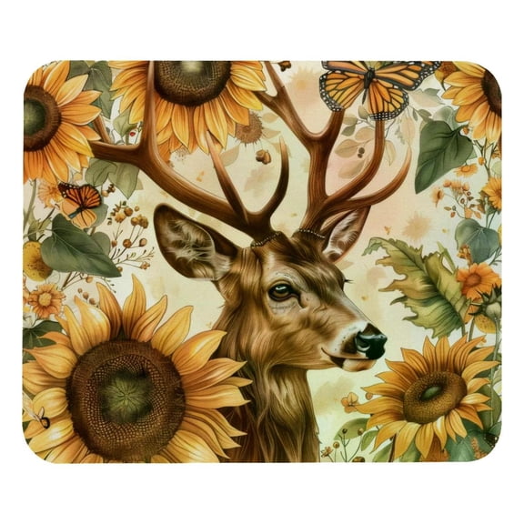 PhooArto Comfortable Mouse Pad Deer Butterfly Sunflowers Desktop Mousepad , 21 x 25 cm Mouse Mat, Non-Slip Rubber Base, Improves Speed and Precision