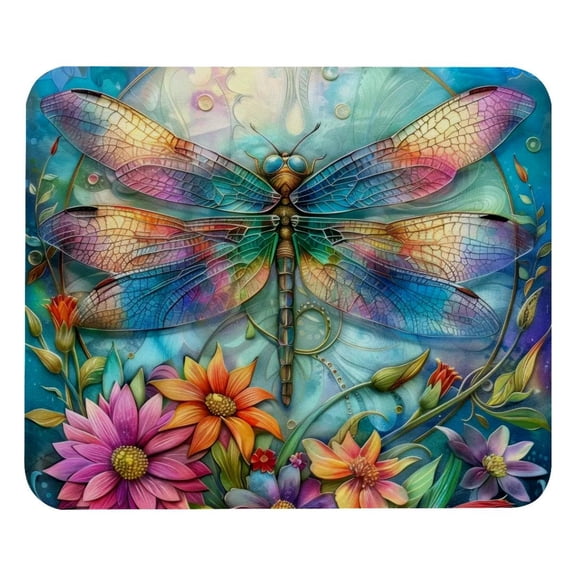 PhooArto Comfortable Mouse Pad Dragonfly and Flower Desktop Mousepad , 21 x 25 cm Mouse Mat, Non-Slip Rubber Base, Improves Speed and Precision