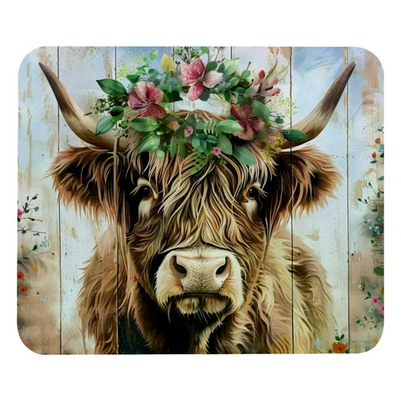 PhooArto Comfortable Mouse Pad Farm Highland Cow with Wreath Desktop Mousepad , 21 x 25 cm Mouse Mat, Non-Slip Rubber Base, Improves Speed and Precision
