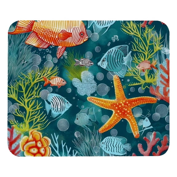 PhooArto Comfortable Mouse Pad Fish Coral Starfish Pattern Desktop Mousepad , 21 x 25 cm Mouse Mat, Non-Slip Rubber Base, Improves Speed and Precision