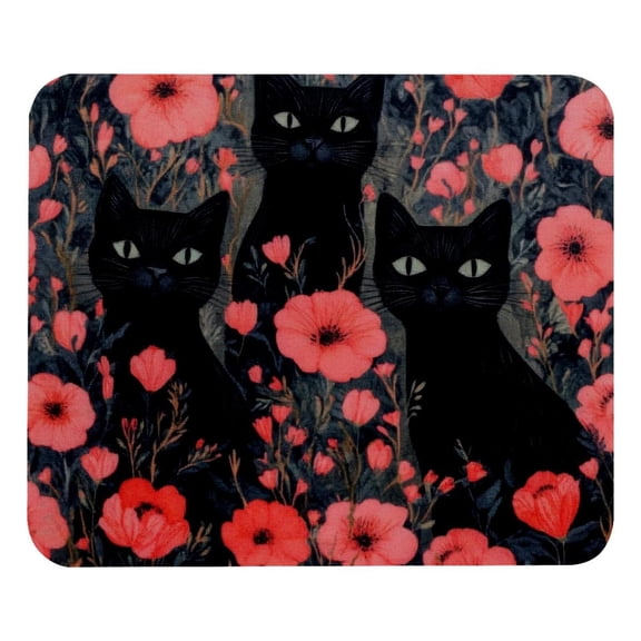 PhooArto Comfortable Mouse Pad Flowers Black Cats Desktop Mousepad , 21 x 25 cm Mouse Mat, Non-Slip Rubber Base, Improves Speed and Precision