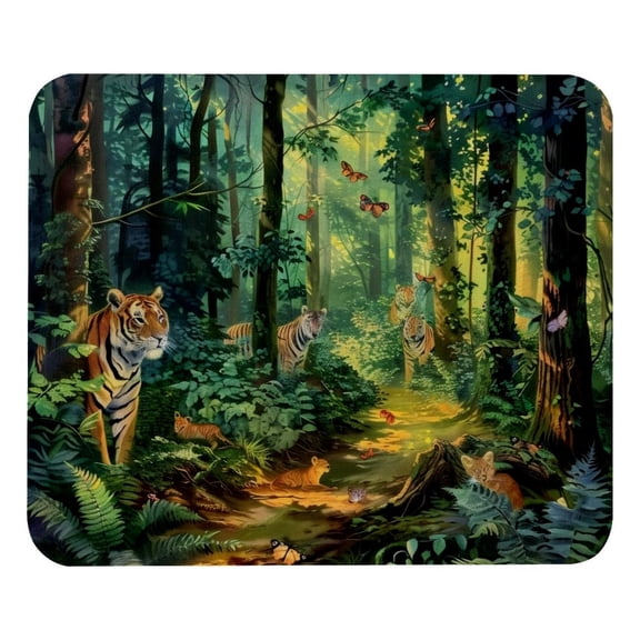 PhooArto Comfortable Mouse Pad Forest Tiger and Butterflies Desktop Mousepad , 21 x 25 cm Mouse Mat, Non-Slip Rubber Base, Improves Speed and Precision