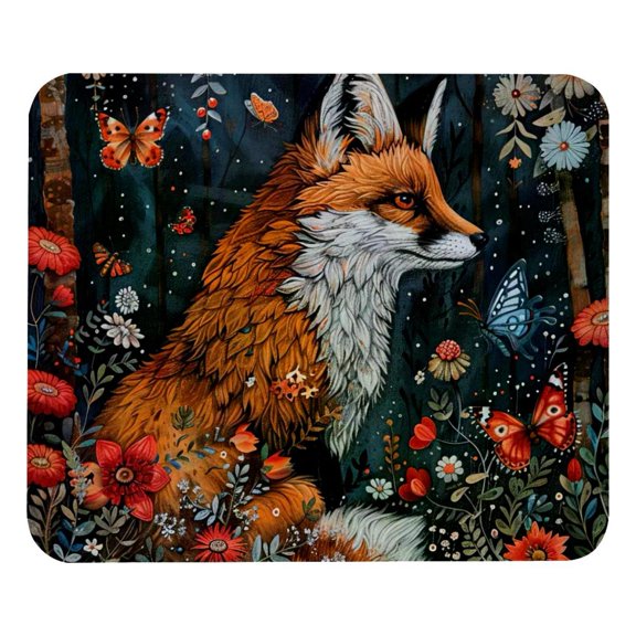 PhooArto Comfortable Mouse Pad Fox Butterflies Flowers Desktop Mousepad , 21 x 25 cm Mouse Mat, Non-Slip Rubber Base, Improves Speed and Precision