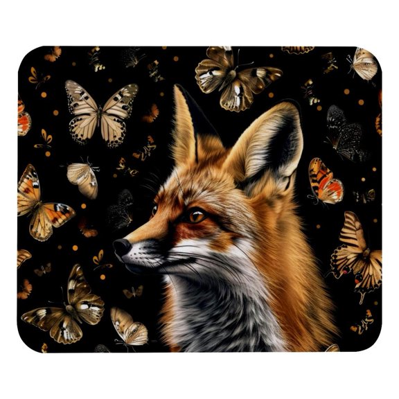 PhooArto Comfortable Mouse Pad Fox and Butterflies Pattern Desktop Mousepad , 21 x 25 cm Mouse Mat, Non-Slip Rubber Base, Improves Speed and Precision