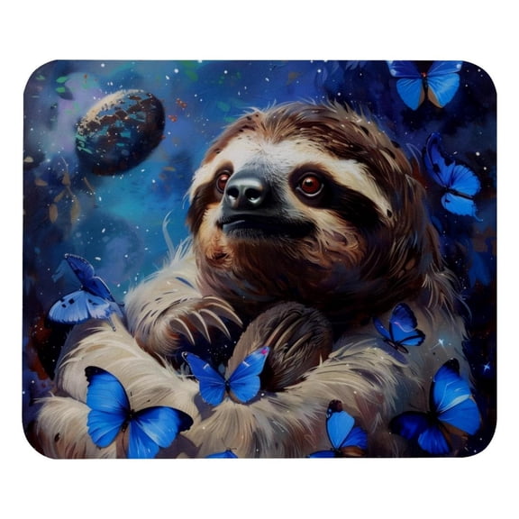 PhooArto Comfortable Mouse Pad Galaxy Blue Butterflies Sloth Desktop Mousepad , 21 x 25 cm Mouse Mat, Non-Slip Rubber Base, Improves Speed and Precision
