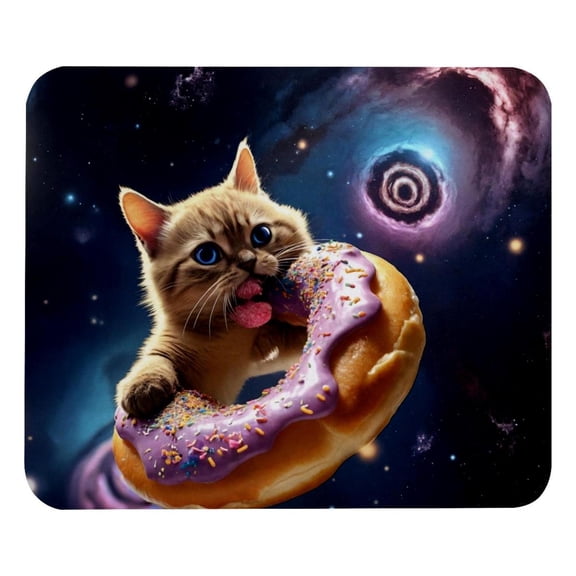 PhooArto Comfortable Mouse Pad Galaxy Cat Eating Donut Desktop Mousepad , 21 x 25 cm Mouse Mat, Non-Slip Rubber Base, Improves Speed and Precision