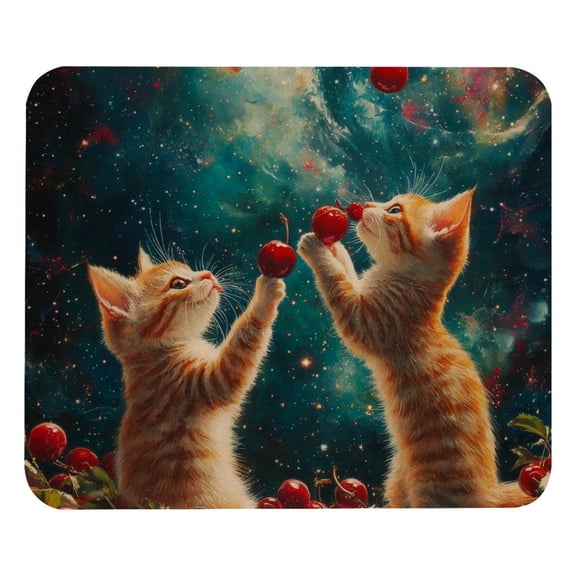 PhooArto Comfortable Mouse Pad Galaxy Kittens Cherries Desktop Mousepad , 21 x 25 cm Mouse Mat, Non-Slip Rubber Base, Improves Speed and Precision