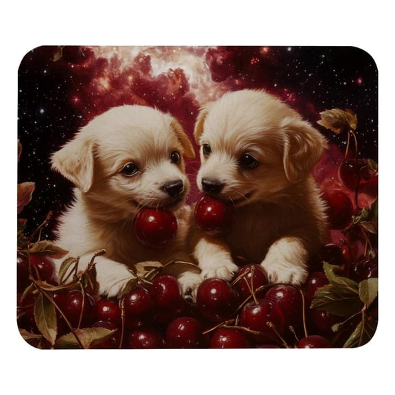 PhooArto Comfortable Mouse Pad Galaxy Puppies Cherries Desktop Mousepad , 21 x 25 cm Mouse Mat, Non-Slip Rubber Base, Improves Speed and Precision