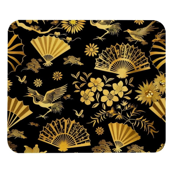 PhooArto Comfortable Mouse Pad Golden Crane Fan Flower Pattern Desktop Mousepad , 21 x 25 cm Mouse Mat, Non-Slip Rubber Base, Improves Speed and Precision